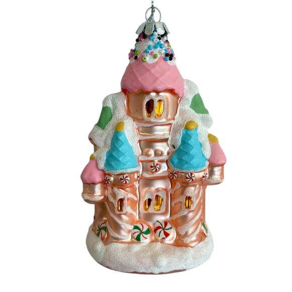 Ice Cream Candy Castle Glass Christmas Ornament Pink Blue White EUC - Picture 1 of 8